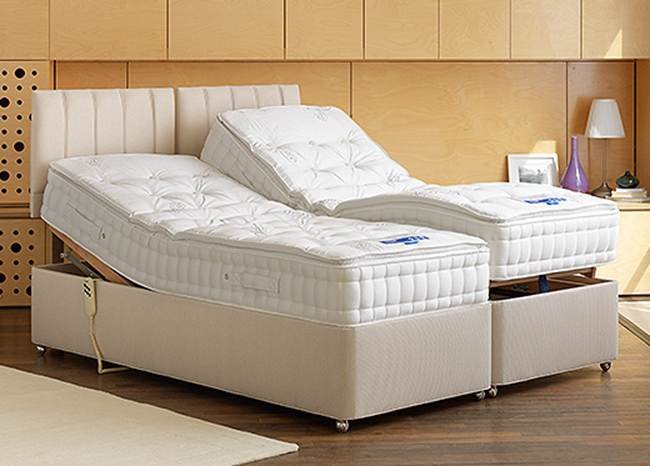 A picture of an adjustable bed frame with mattresses