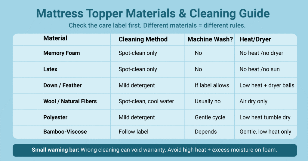 Mattress Topper Materials & Cleaning Guide