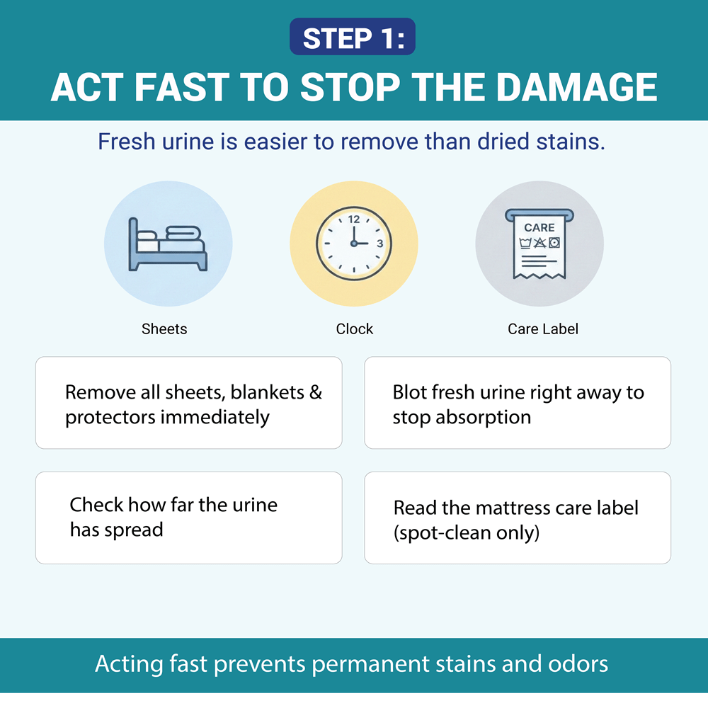Step 1 Strip the Bed, Act Fast, and Check Your Mattress