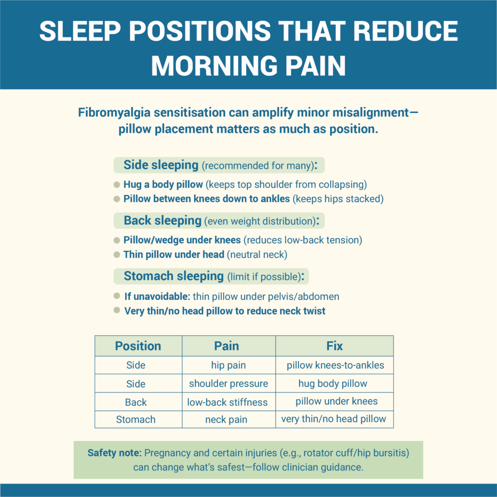 How To Sleep With Fibromyalgia: 8-Step Night Plan 9 3. Sleep positions that reduce