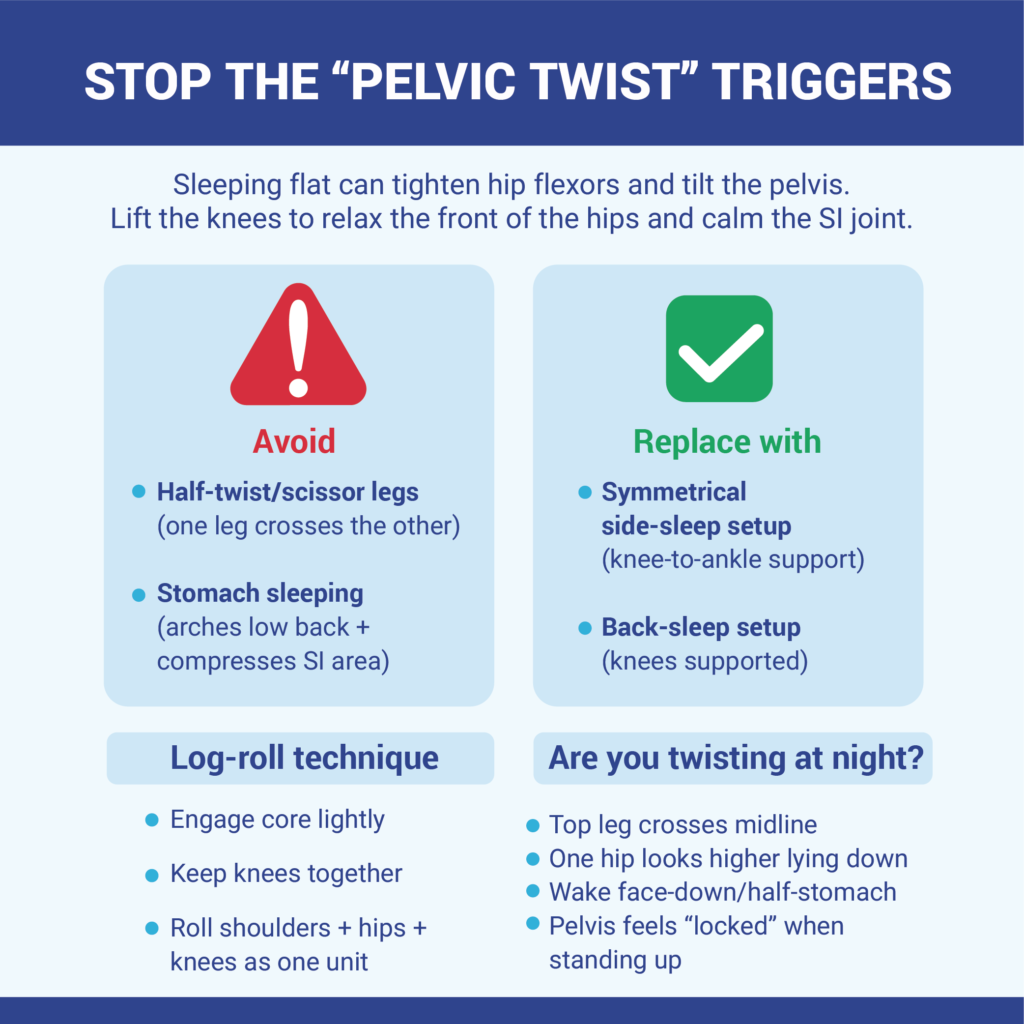 How To Sleep With SI Joint Pain: 7-Step Setup 10 4.Stop the “pelvic twist” triggers