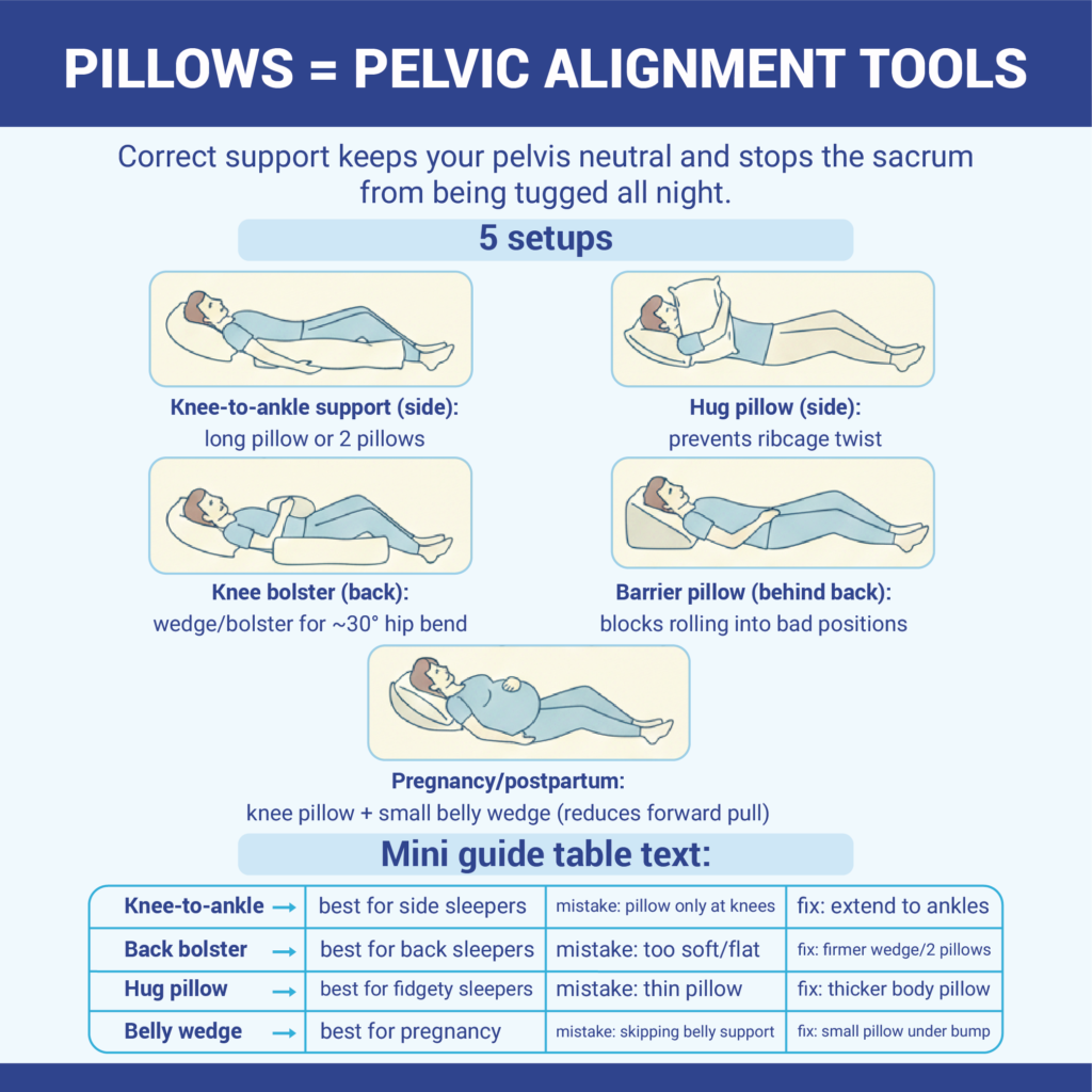 How To Sleep With SI Joint Pain: 7-Step Setup 11 5.Pillows = pelvic alignment tools