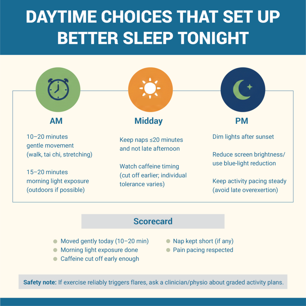 How To Sleep With Fibromyalgia: 8-Step Night Plan 13 7. Daytime choices that set up